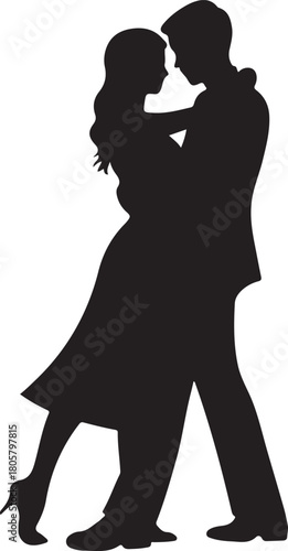 Ice Skating Couple Silhouette | Winter Valentine Illustration