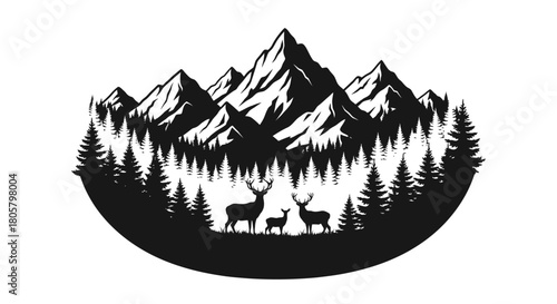 Mountain Forest Deer Silhouette Vector Logo - Nature & Wildlife Design