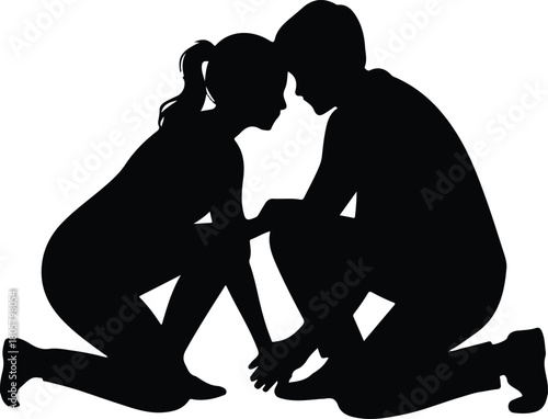 Snow Heart Couple Silhouette | Valentine Winter Romance