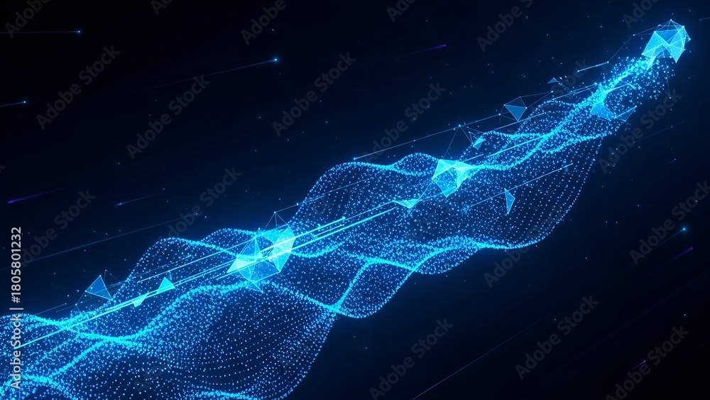 Fototapeta premium Digital Data Wave with Blue Network Lines and Points in Futuristic Sci Fi Style