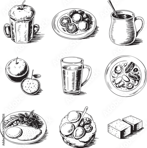 Hand-drawn Breakfast and Brunch Food Collection