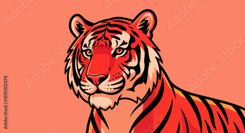 Striking Tiger Illustration with Bold Stripes and Intense Gaze.