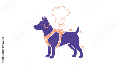 Stylish dog equipped with innovative weather tracking device for safety during outdoor adventures, ensuring pet's well-being in all conditions