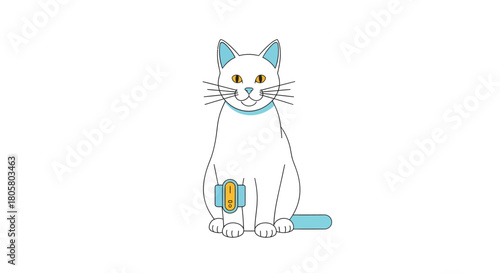 Adorable white cat with stylish collar and smart tracker, perfect for pet care ads or modern animal health campaigns, evoking trust and innovation