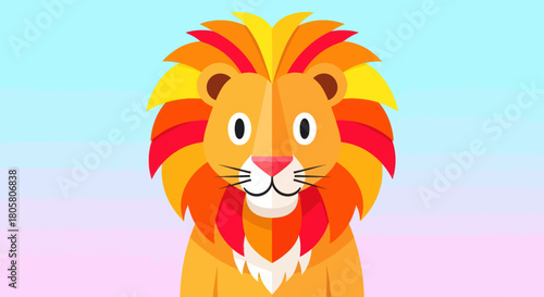 Cute cartoon lion with vibrant mane and friendly expression.