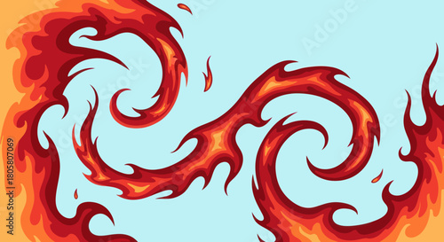 Fiery Dragon Shape - Abstract Red Flames in Swirling Design.