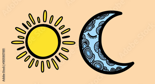 Sun and Moon Celestial Duo - Day and Night Harmony.