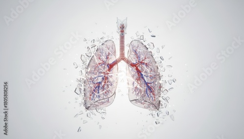Anatomical illustration of human lungs, showcasing the intricate structure and internal details.