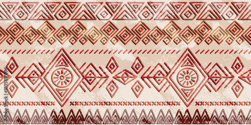 Seamless pattern, ethnic background, geometric ornament, vector design, border