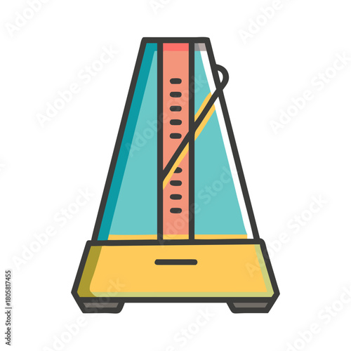 Cartoon metronome icon with a soft shadow on a black background