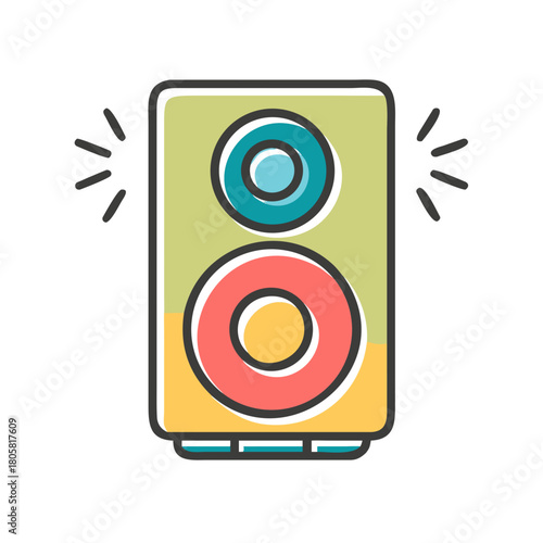 A colorful speaker icon with rounded edges on a black backdrop