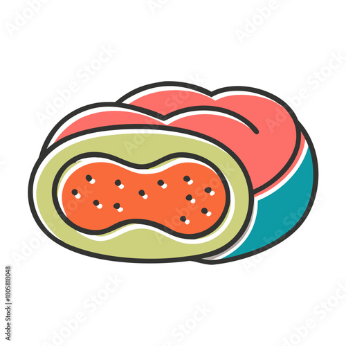 Cartoon spinach roll with layered detail on a black background