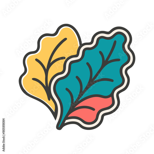 Cartoon Style Lettuce Leaf Image on Black Background