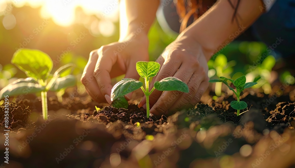 Fototapeta premium Planting Seedlings in the Garden - A Close-Up View of New Life.