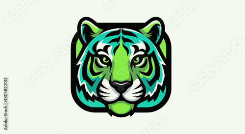 Vibrant Green and Teal Tiger Mascot Logo with Bold Outlines.