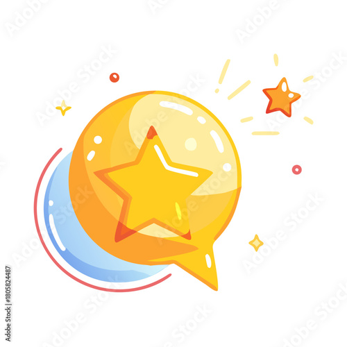Cartoon star in motivational bubble with sparkles