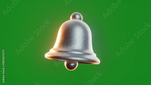A shiny, silver bell rendered against a vibrant green background, symbolizing notifications, alerts, and important announcements in a digital context.