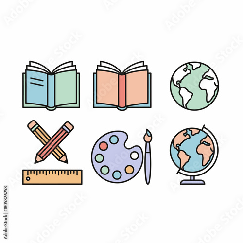 Colorful School Supplies and Educational Tools Illustration for Learning.