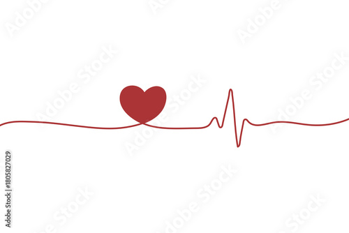Heartbeat Line with Heart Minimal Love Illustration
