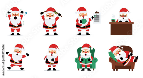 Santa Claus Expressions Joyful, Stressed, and Relaxed Moments in Festive Season