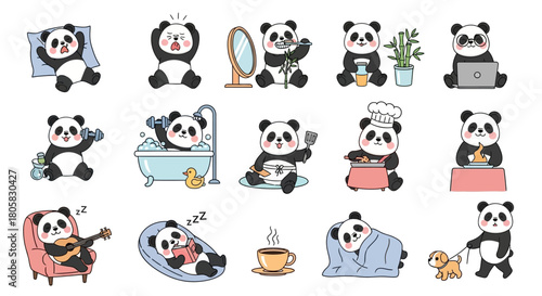 Adorable Panda Illustrations Cute & Playful Poses of Beloved Bamboo Bears in Everyday Activities