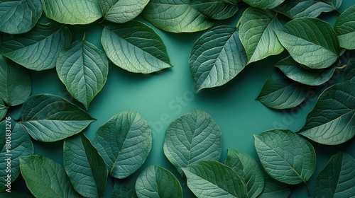 Flat Lay of Ya Nang (Tiliacora triandra) Leaves on Soft Pastel Green Background
