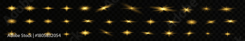 Glow isolated white transparent starlight effect set, lens flare, explosion, line, sun flash, glitter, spark and stars. Abstract special effect element design. Shine ray with