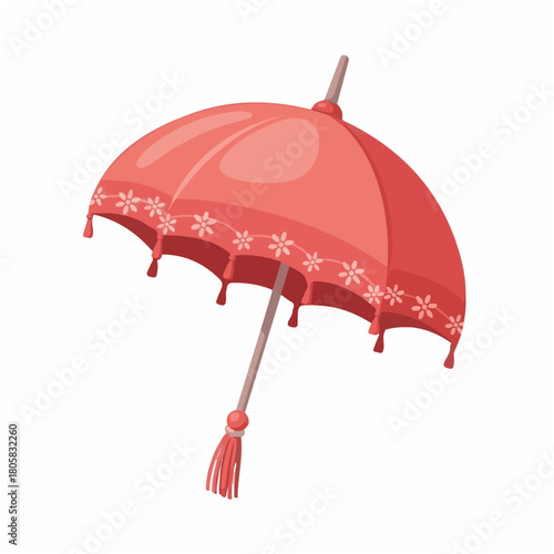 Red parasol with tassel