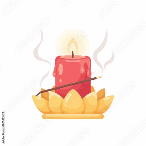 Red candle on lotus base