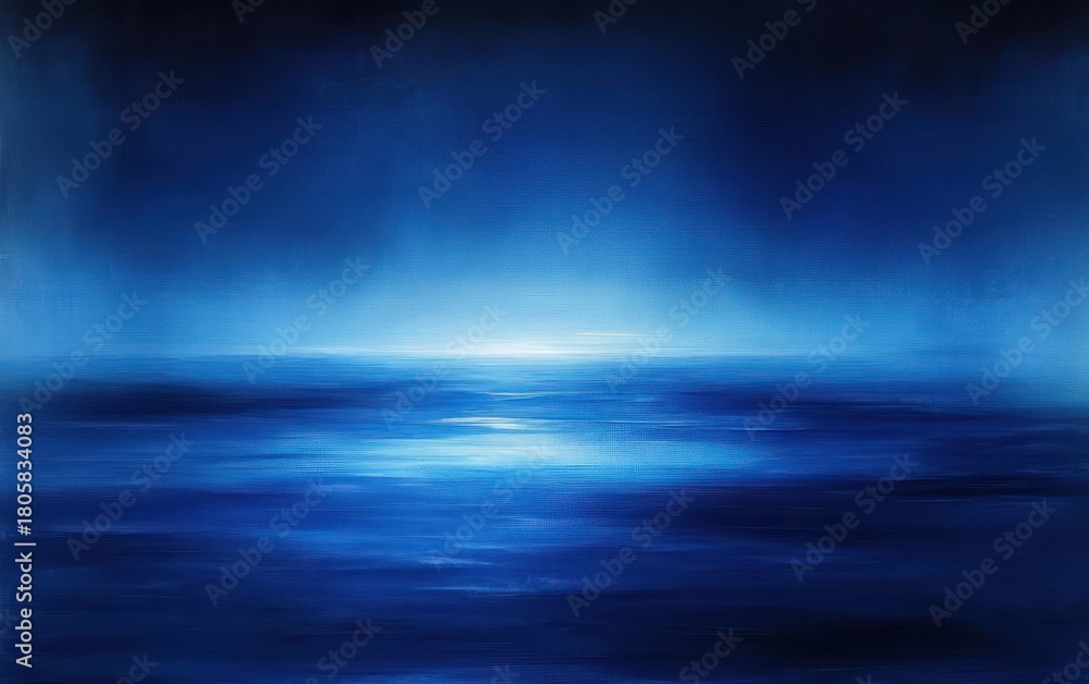 Obraz premium deep blue seascape with glowing horizon and smooth reflective water under a gradient sky, calm and meditative atmosphere