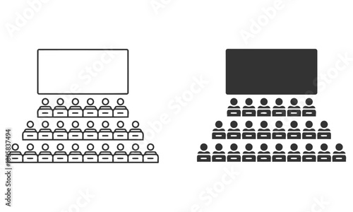 Audience Illustration: An illustration depicting an audience seated in rows facing a screen, creating a sense of anticipation and engagement in a presentation or performance.