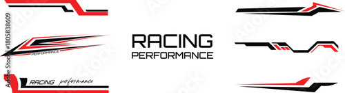 Red and black racing stripes and sport Car decal Elements vector set Illustration.