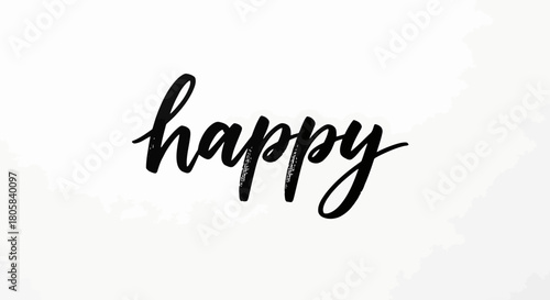 Elegant handwritten calligraphy of the word "happy" in black ink on a white background.