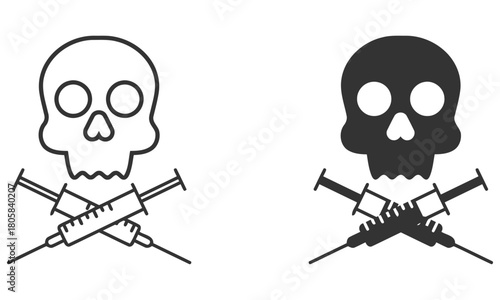 Danger Symbol: A stark graphic displaying the iconic skull and crossbones symbol alongside crossed syringes, representing danger and caution.