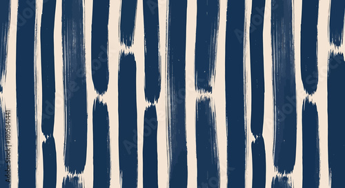 Modern abstract pattern of vertical navy blue brushstrokes on a light cream background.