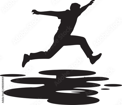 Man jumping over clay silhouette icon