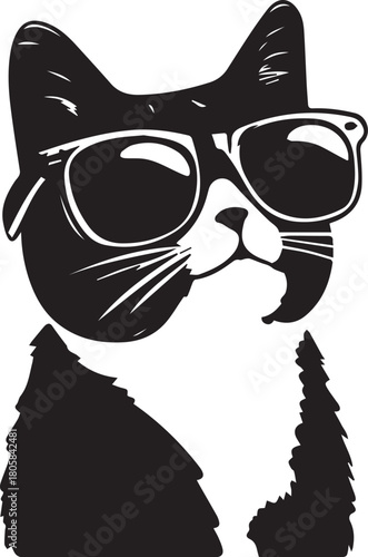 Cool Cat with Sunglasses: A stylized monochrome image of a stylish feline with fashionable sunglasses, exuding an air of cool confidence. 