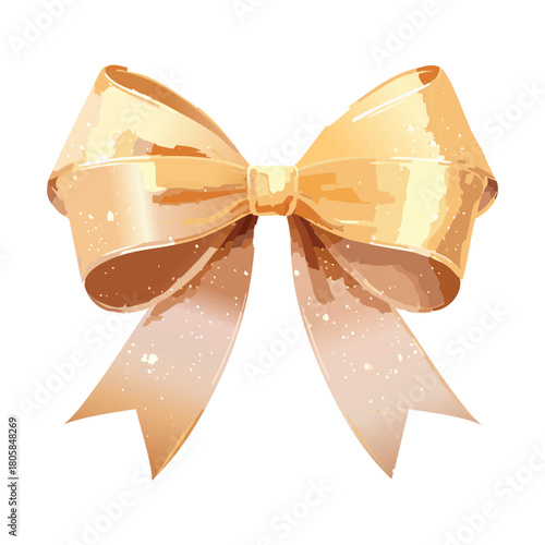 Large Golden Bow with Detailed Texture and Folds for Luxury Christmas Present Decoration