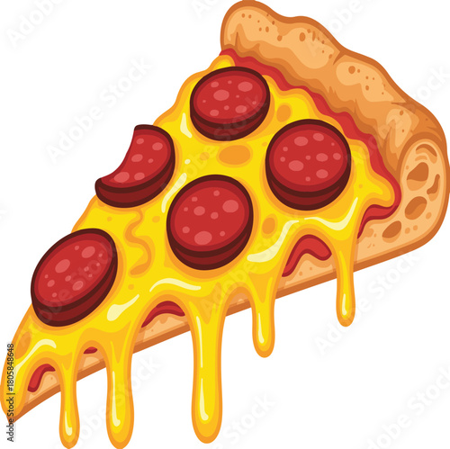 Delicious pepperoni pizza slice with rich melted cheese dripping down, ready to eat and enjoy.
