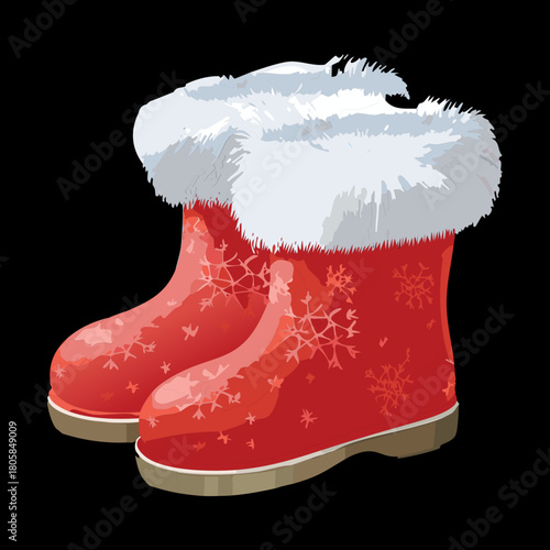 Warm Red Winter Boots with White Fur Trim and Snow for Cozy Holiday Fashion Accessory