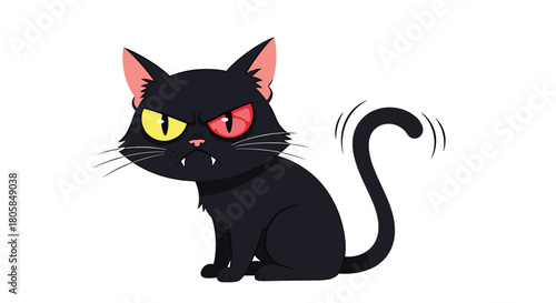 Angry black cat with heterochromia showing fangs and an annoyed expression for Halloween isolated on a white background vector.