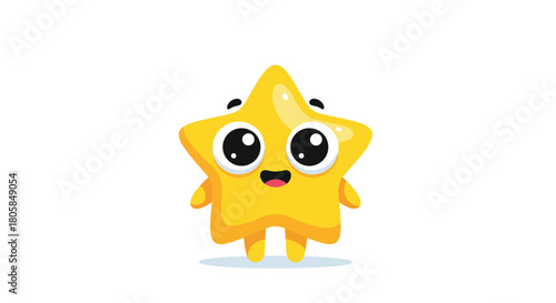 Adorable kawaii-style yellow star character with big cute eyes and a happy expression standing on a clean white isolated background.