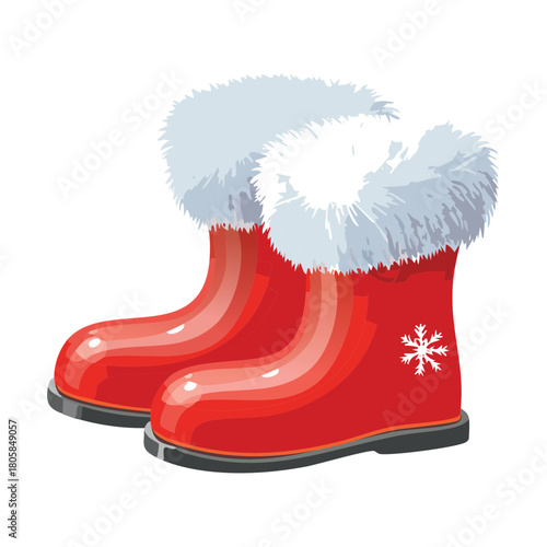 Cozy Pair of Red Christmas Boots with White Fur Trim Vector Illustration Warm Winter Footwear Holiday Season