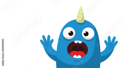 A shocked or screaming blue monster character with a single unicorn-like horn and a wide open mouth on a white background.