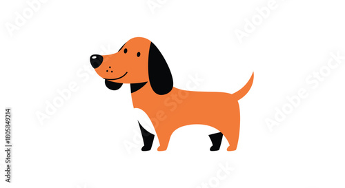 A simple and stylized cartoon dachshund or similar small dog standing with a friendly smile on a clean white background.