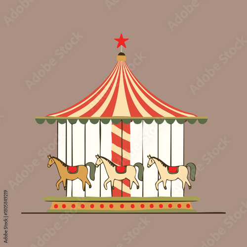 Traditional Christmas Market Carousel Ride with Horses for Fun Winter Holiday Scene Design