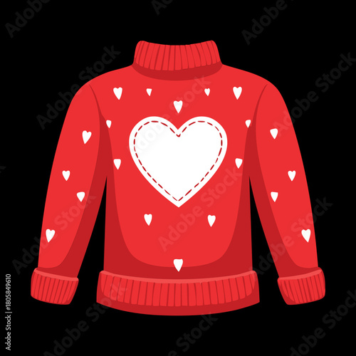 High Neck Ugly Christmas Sweater Jumper with Large White Heart Pattern Holiday Clothing
