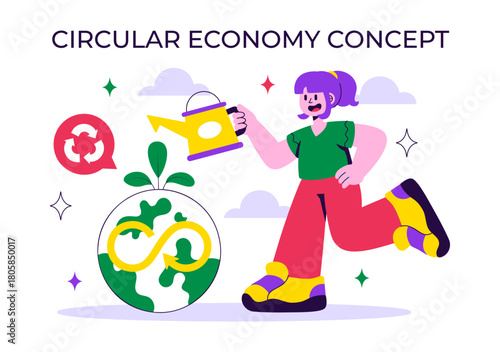 Circular Economy Vector Illustration to Maintain the Value of Products, Raw Materials and Resources by Eliminating Waste and Pollution in a Background