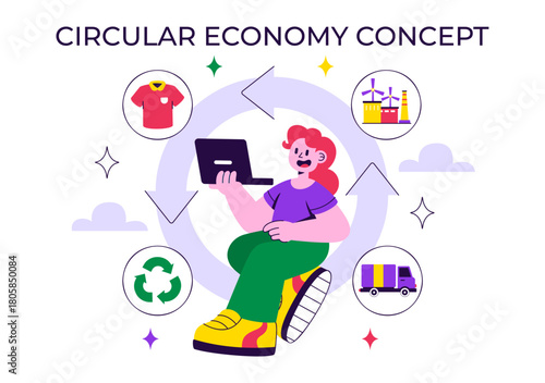 Circular Economy Vector Illustration to Maintain the Value of Products, Raw Materials and Resources by Eliminating Waste and Pollution in a Background