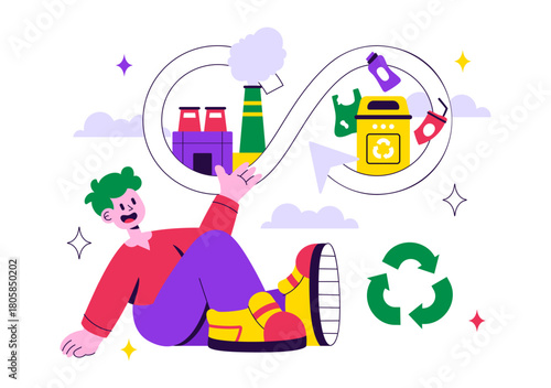 Circular Economy Vector Illustration to Maintain the Value of Products, Raw Materials and Resources by Eliminating Waste and Pollution in a Background